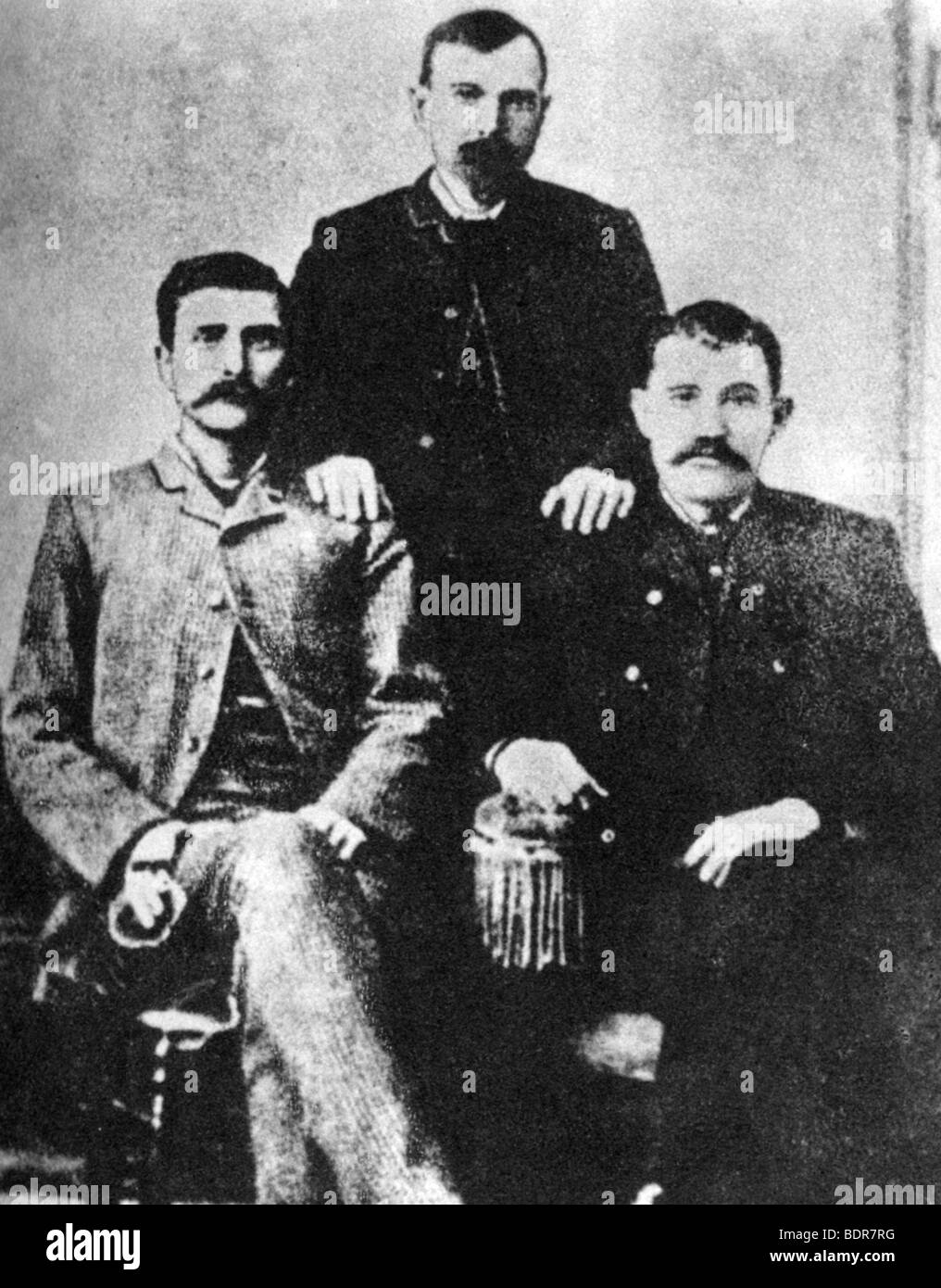 Pat Garrett, James Brent und John W Poe, Polizeichefs von Lincoln County, c 1880-1882 (1954). Artist: Unbekannt Stockfoto
