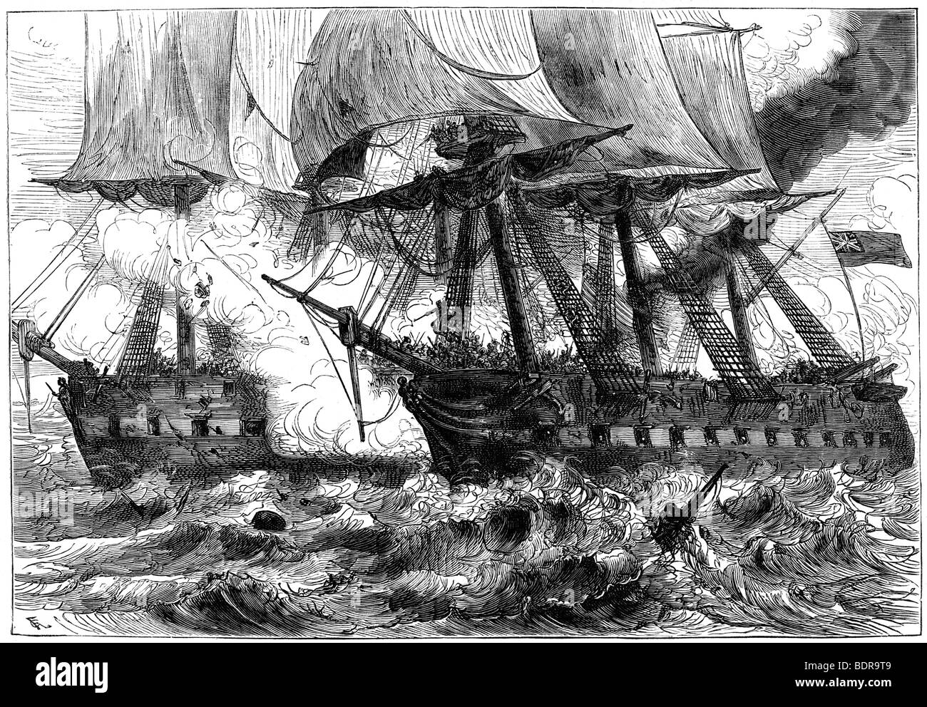 Kampf zwischen USS' Chesapeake" und "HMS Hannon', 1813 (c 1880). Artist: Unbekannt Stockfoto