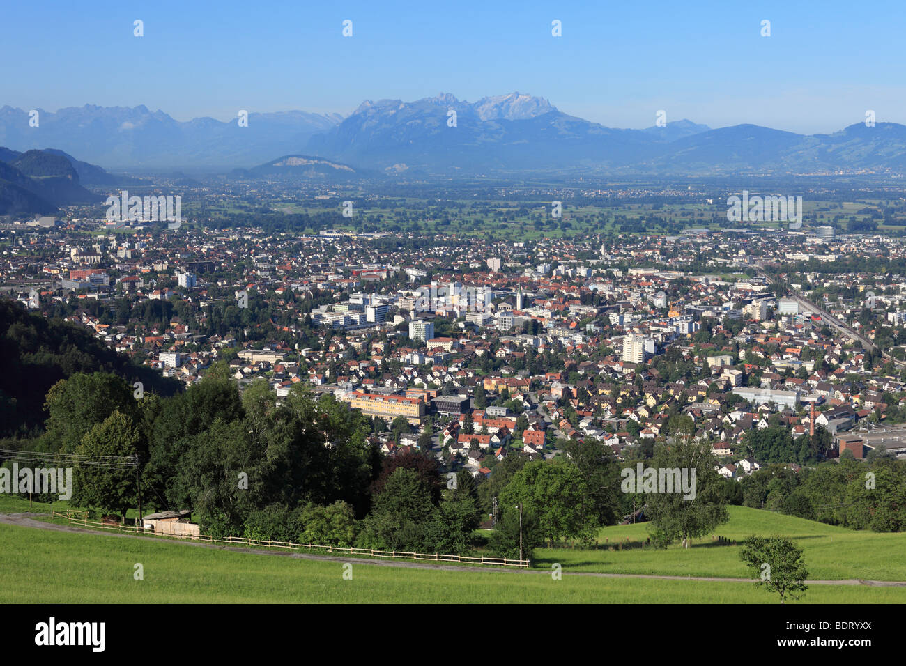 Dornbirn und dem Rheintal, Blick vom Dreilaenderblick Lookout Point, Vorarlberg, Österreich, Europa Stockfoto