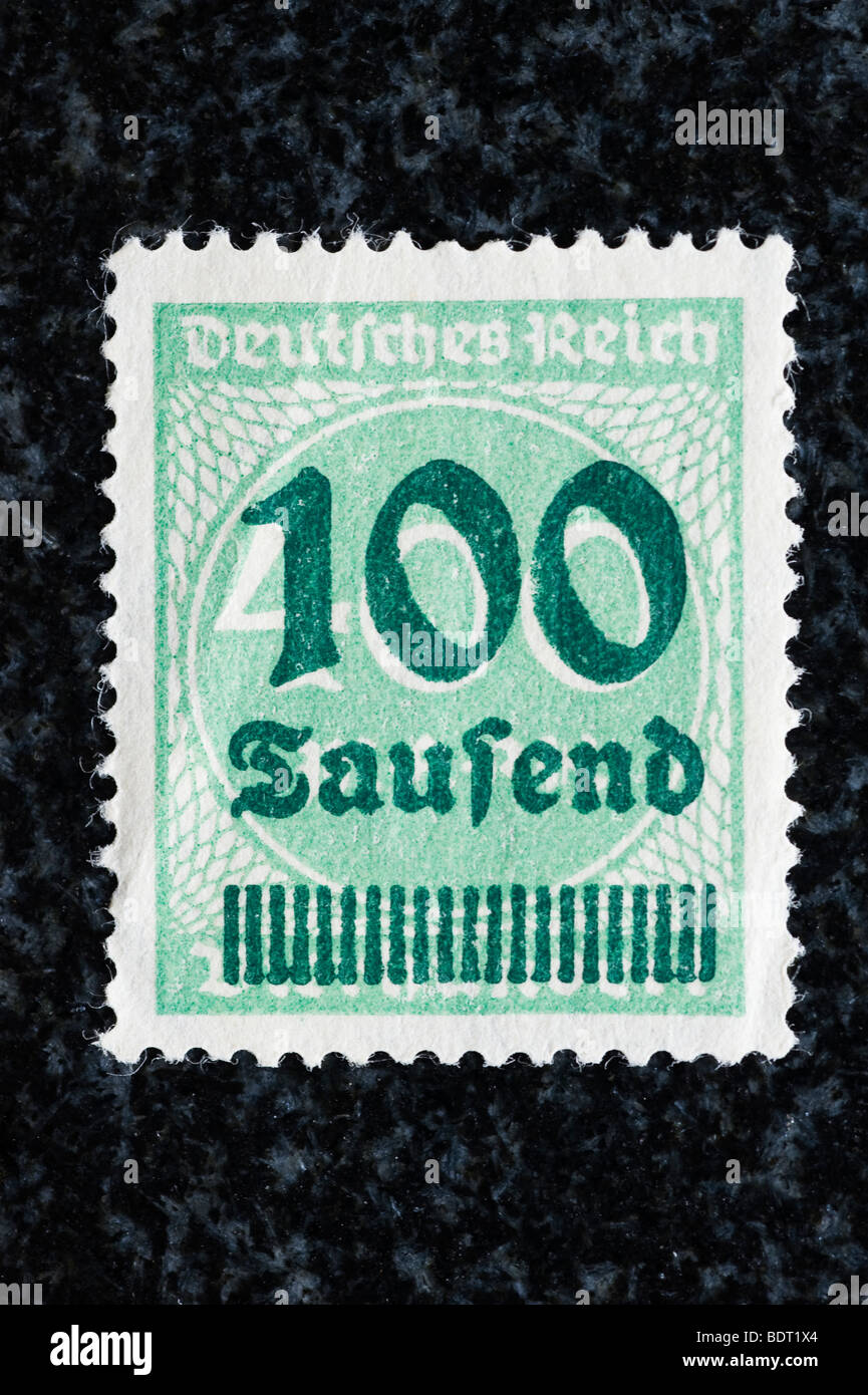 Deutschland 100 000 Mark Briefmarke, Inflation-Problem Stockfoto