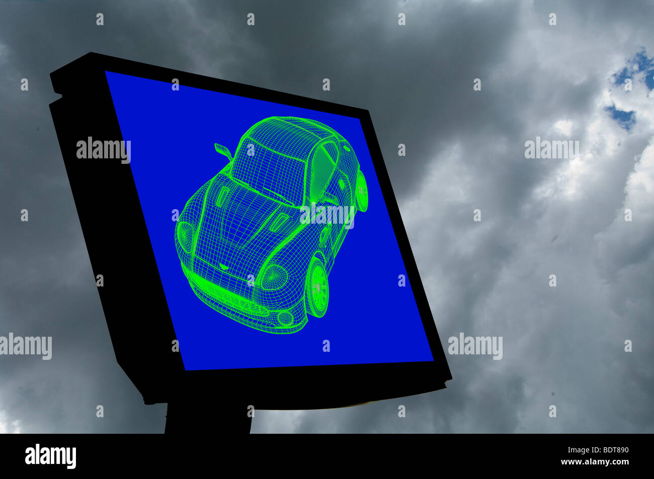 computergenerierte 3Dwire Bild von Auto auf monitor Stockfoto