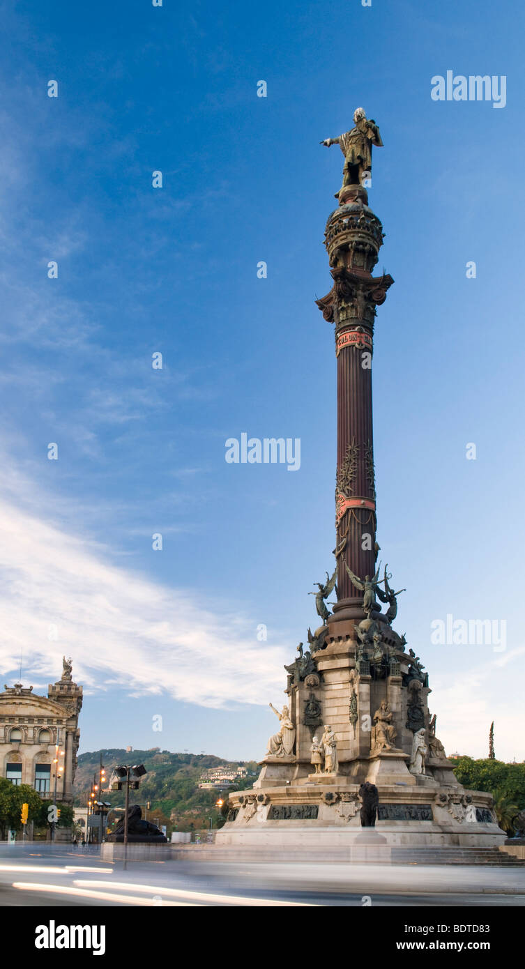 Das Denkmal für Christopher Columbus in Barcelona, Spanien. Stockfoto