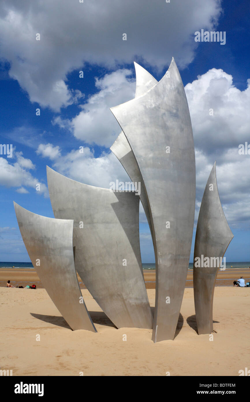 Kriegerdenkmal am Omaha Beach. Eine alliierte Landung Strand für d-Day 6. Juni 1944 Colleville-Sur-Mer, Normandie Frankreich Stockfoto