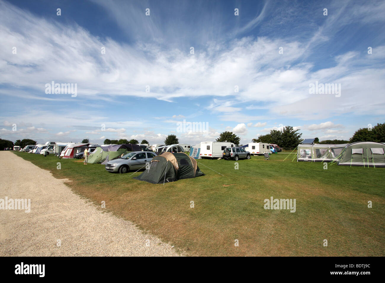 Wohnwagen und Zelte für Camping und Caravaning Club Website unter Mablethorpe, Lincolnshire Stockfoto