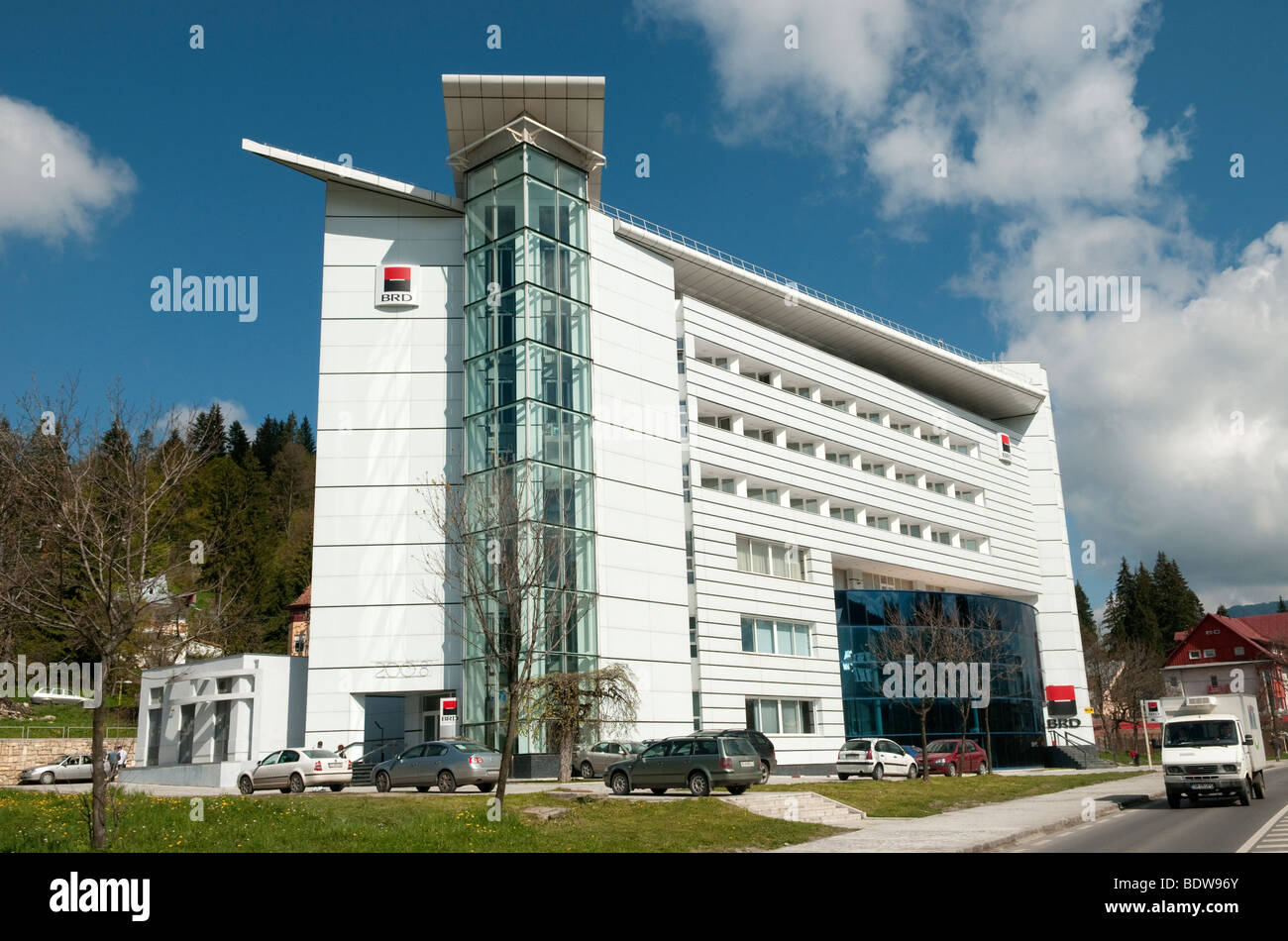 BRD Banca Groupe Societe Generale auf E60 Straße zwischen Brasov und Ploiesti Rumänien-Osteuropa Stockfoto