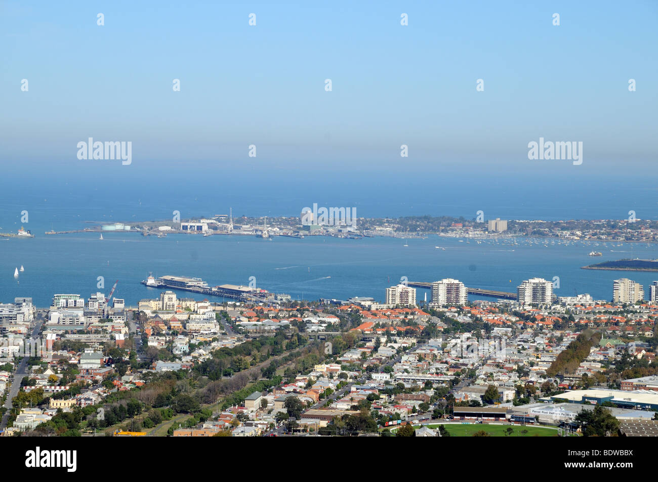 Zentrum der Antenne Vogelperspektive von Aussichtsplattform auf Rialto Tower Melbourne Australien Stockfoto