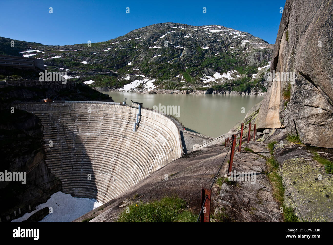 Dam am Stausee der Grimselsee, Grimselpass, Kanton Uri, Schweiz, Europa Stockfoto