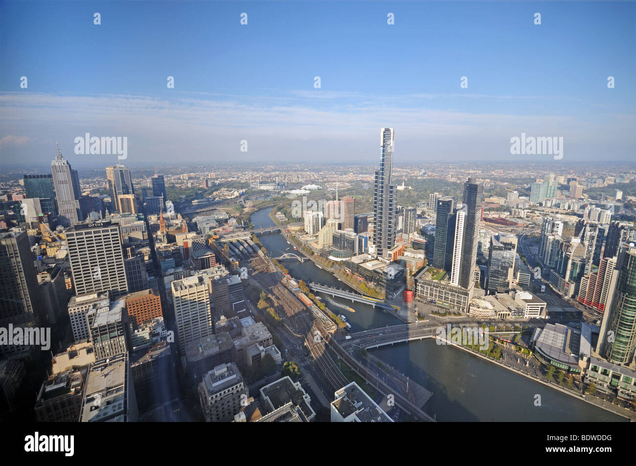 Zentrum der Antenne Vogelperspektive von Aussichtsplattform auf Rialto Tower Melbourne Australien Stockfoto