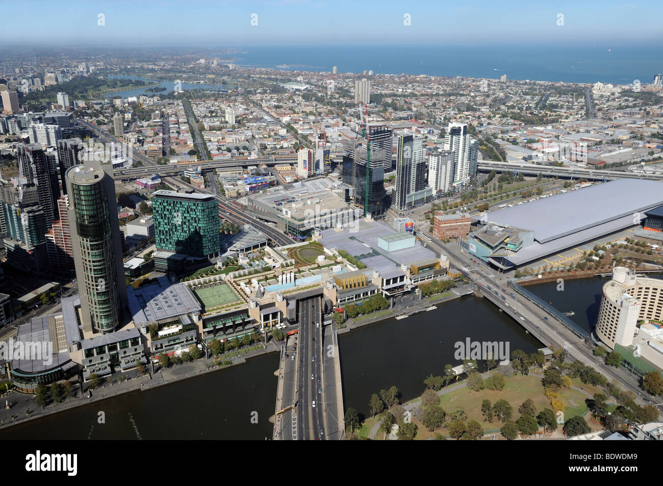 Zentrum der Antenne Vogelperspektive von Aussichtsplattform auf Rialto Tower Melbourne Australien Stockfoto