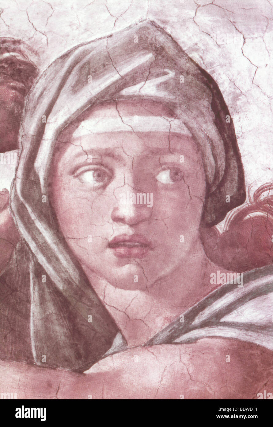 Unter den Figuren enthalten, wenn er die Decke der Sixtinischen Kapelle malte Michelangelo gehörte die Delphische Sibylle. Stockfoto