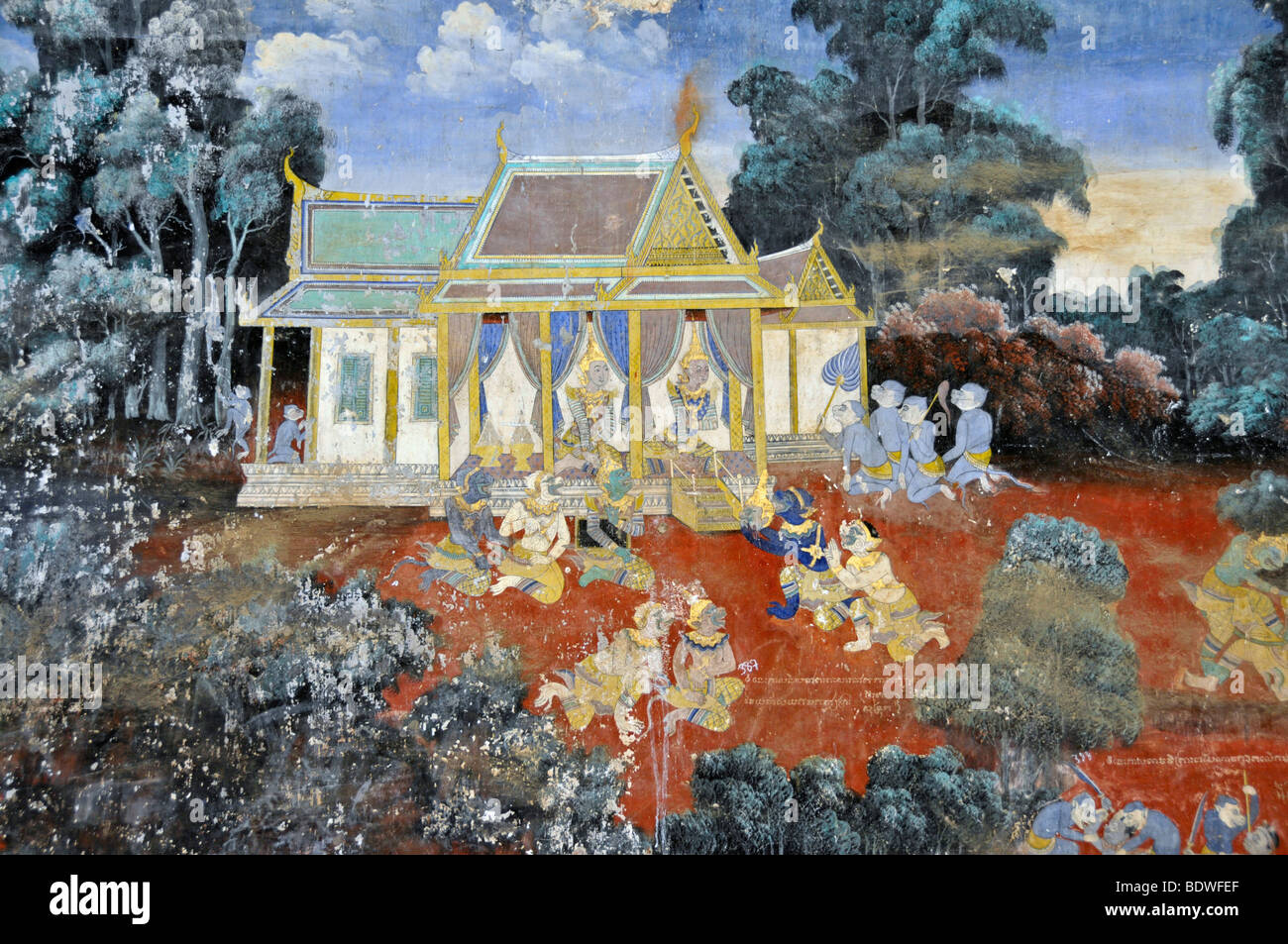 Bilder von der hinduistischen Ramayana Epos, ab ca. 1900, Königspalast, Phnom Penh, Kambodscha, Asien Stockfoto