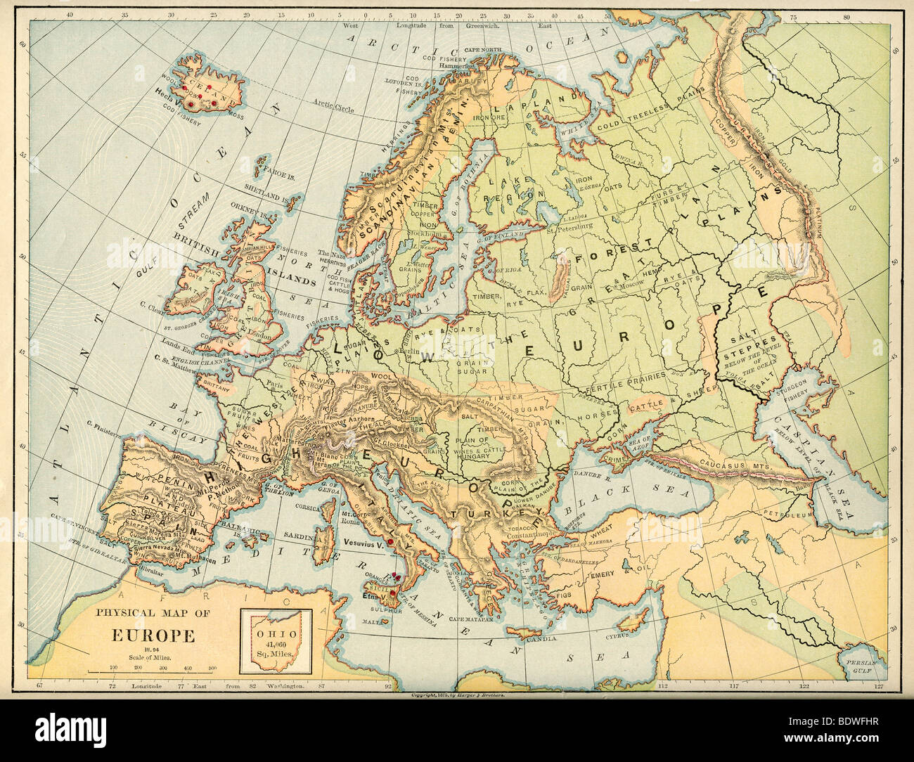 Original alte Karte von Europa aus 1875 Geographie Lehrbuch