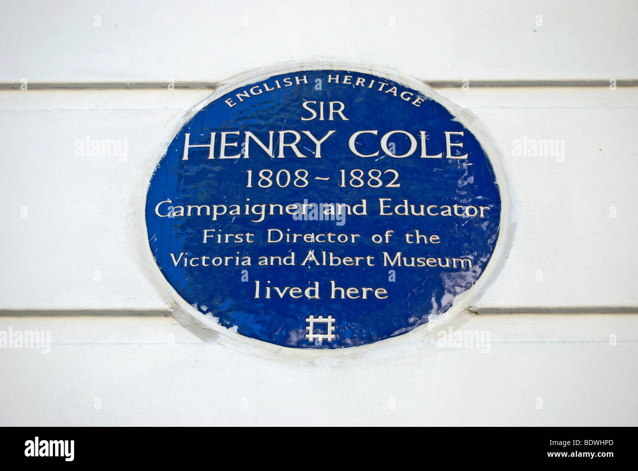Englisches Erbe blaue Plakette Kennzeichnung eine ehemalige Wohnhaus des Sir Henry Cole, erster Direktor des Victoria und Albert museum Stockfoto