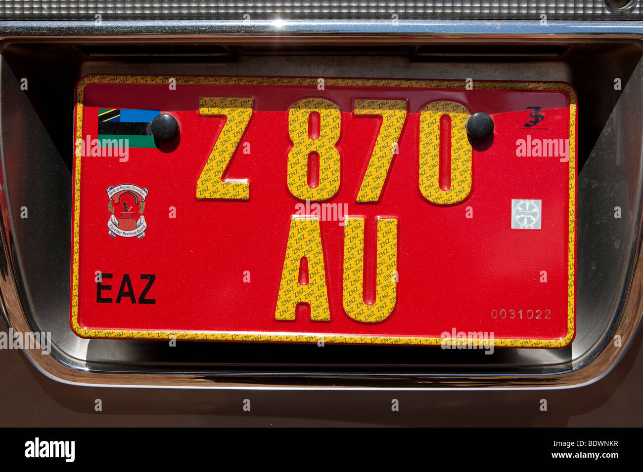 Auto Nummer Platte, Sansibar, Tansania, Afrika Stockfoto