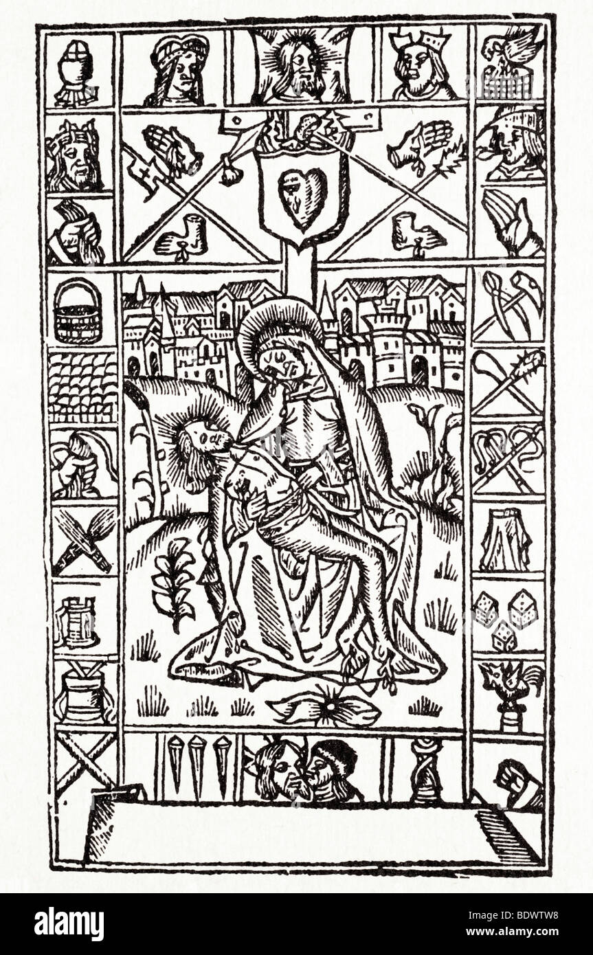 w de Worde 1515 Thomas schade ein Kempis Imytacio Gespinst Bild von Mary Nimbed hält den Leichnam Jesu seinen Kopf in eine randlose Nimb Stockfoto