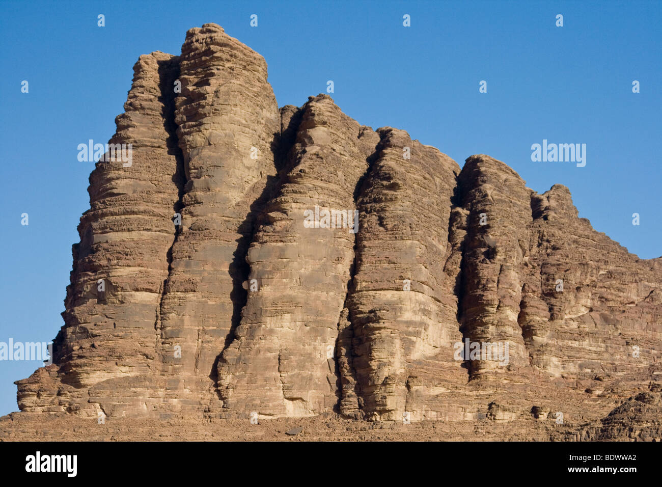 Sieben Säulen der Weisheit Rock Formation in Wadi Rum Jordanien Stockfoto