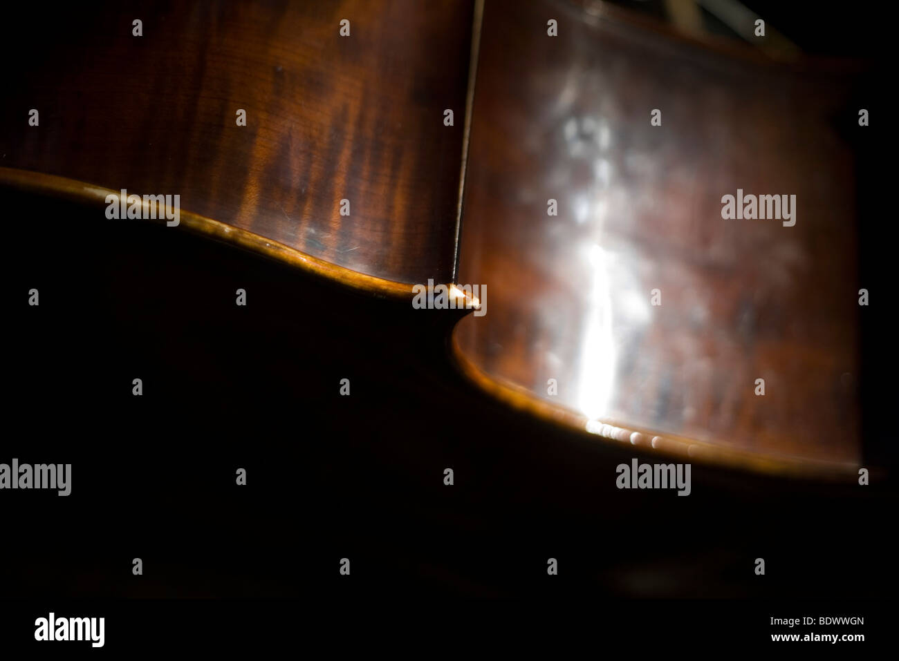 Abstrakte Details der Kontrabass bei einem Konzert, Pecs, Ungarn Stockfoto