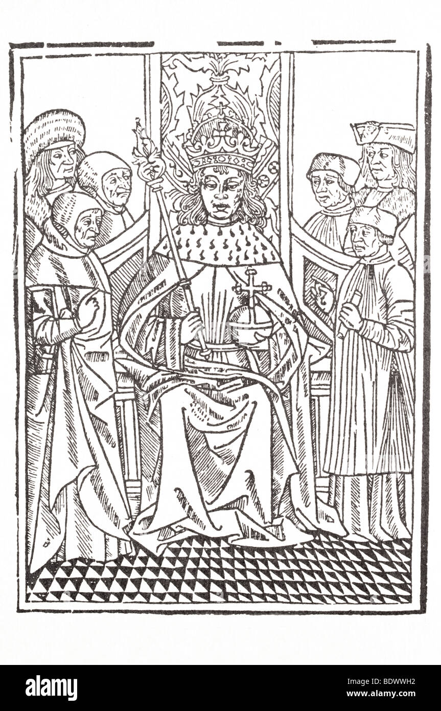 R Pynson 1516 Littleton Sir Thomas Leteltun Tenuris neue Correcte Höfling und zwei andere eine große Figur Kaiser sitzen o Stockfoto