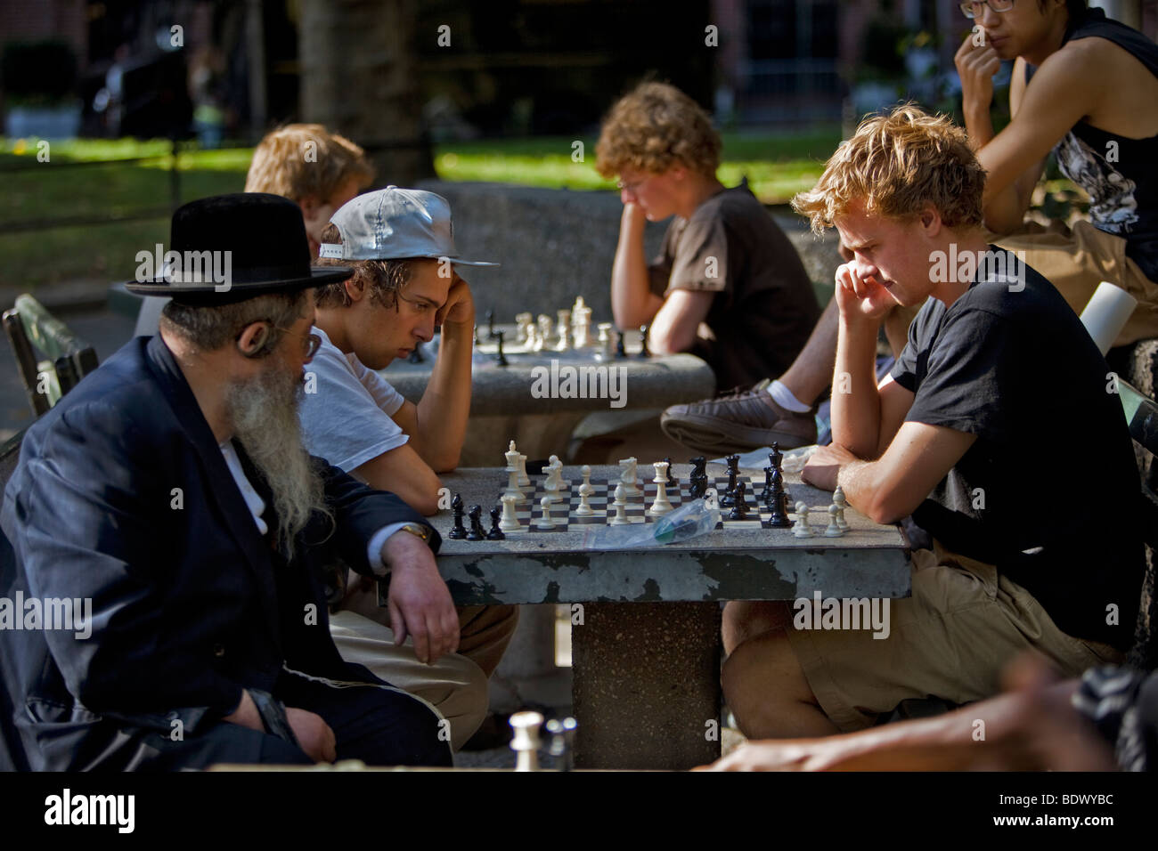 Das Schach Spieler - Washington Square Park - New York City Stockfoto