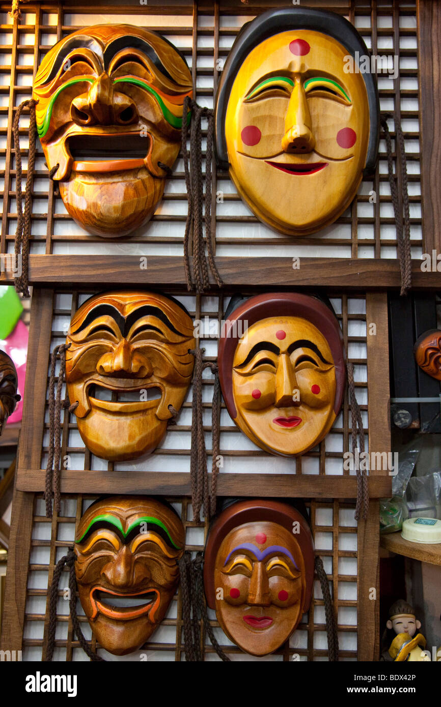 Koreanische Masken oder Tal in Insadong in Seoul Südkorea Stockfoto
