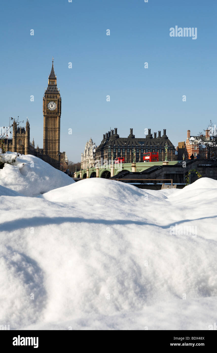 LONDON: BIG BEN IM SCHNEE Stockfoto