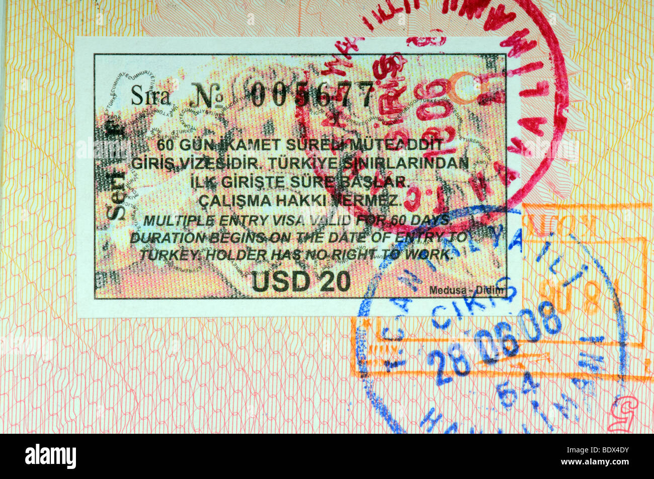 Türkei-Visum im Reisepass Stockfoto
