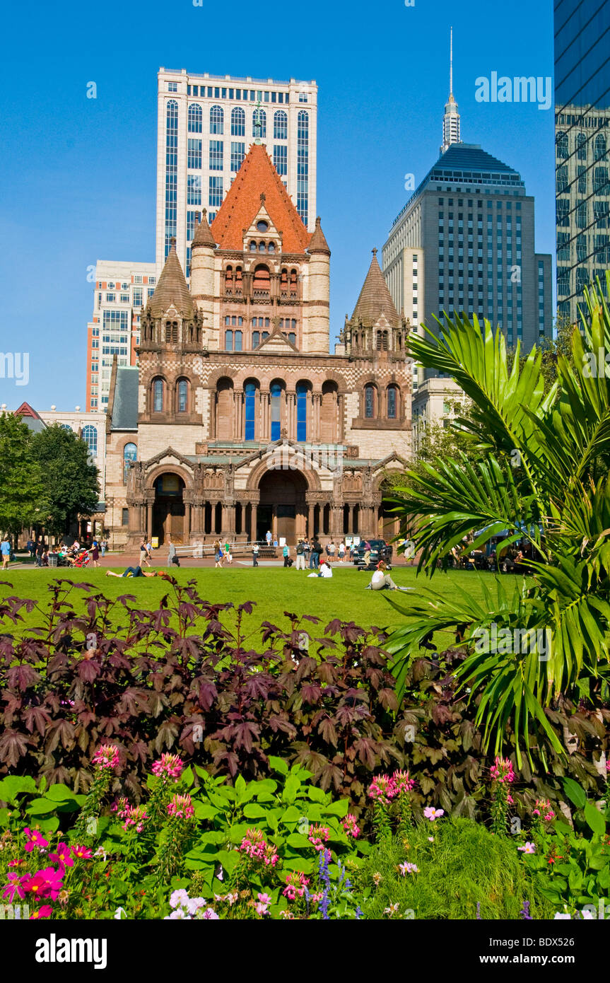 Boston Copley Square und Trinity Church und John Hancock tower Stockfoto
