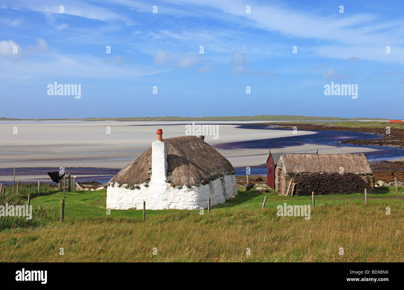 Traditionelle Blackhouse, North Uist, äußeren Hebriden, Schottland Stockfoto