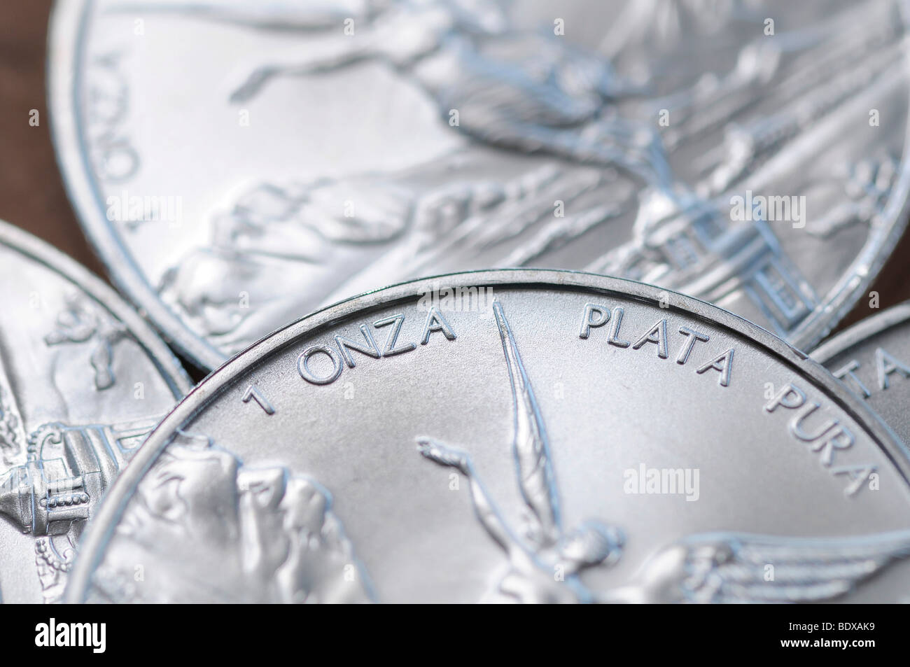 Mehrere 1 Unze Silber Münzen, Maple Leaf, detail Stockfoto