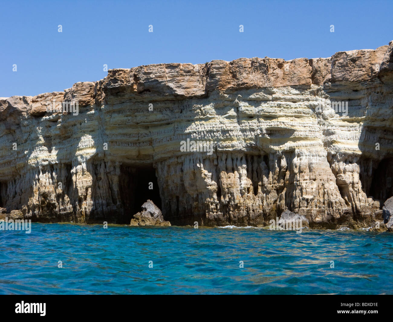 Felsformationen im Cavo Greco zwischen Ayia Napa und Halbinsel Kap Greco, Zypern. Dieser Ort ist das Schloss bezeichnet. Stockfoto