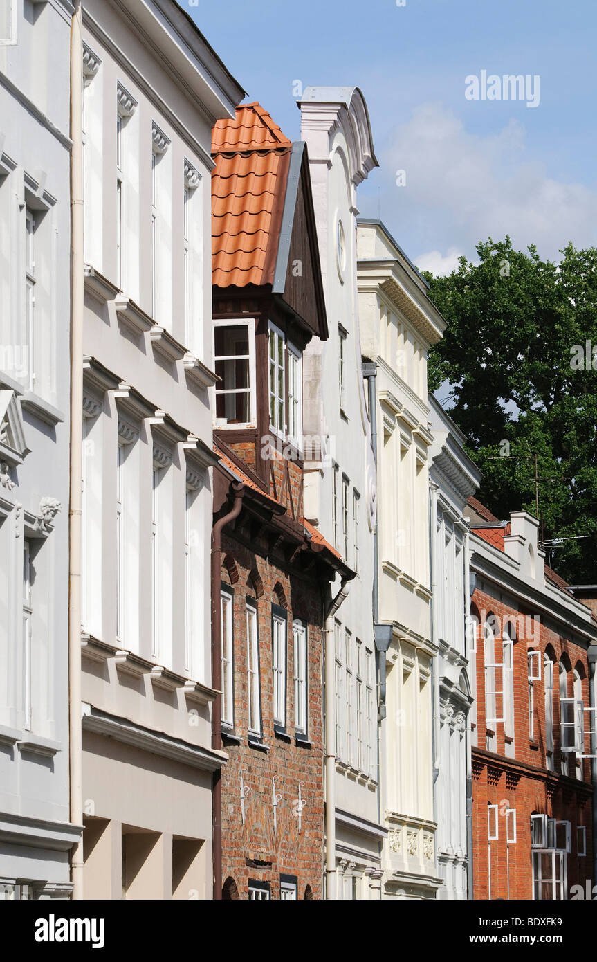 Fassaden der Altstadt Villen in der Altstadt von Lübeck, Schleswig-Holstein, Deutschland, Europa Stockfoto