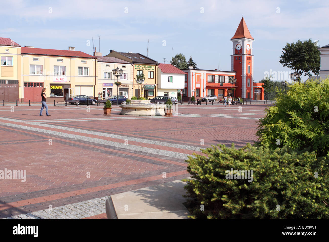 Warka Polen Stadt Quadrat von Warka mit Feuerwache rechten Turm Stockfoto