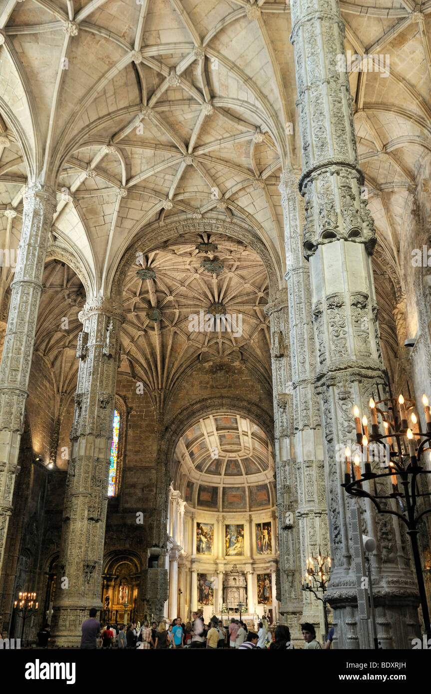 Kirche von Santa Maria de Belém im Hieronymus-Kloster, Mosteiro Dos Jeronimos, UNESCO-Weltkulturerbe, manuelinischen Stil Stockfoto