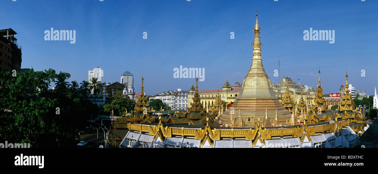 Panoramablick, Sule Pagode, Chedi, buddhistische Tempel, Rangun, Yangon, Birma, Myanmar, Asien Stockfoto