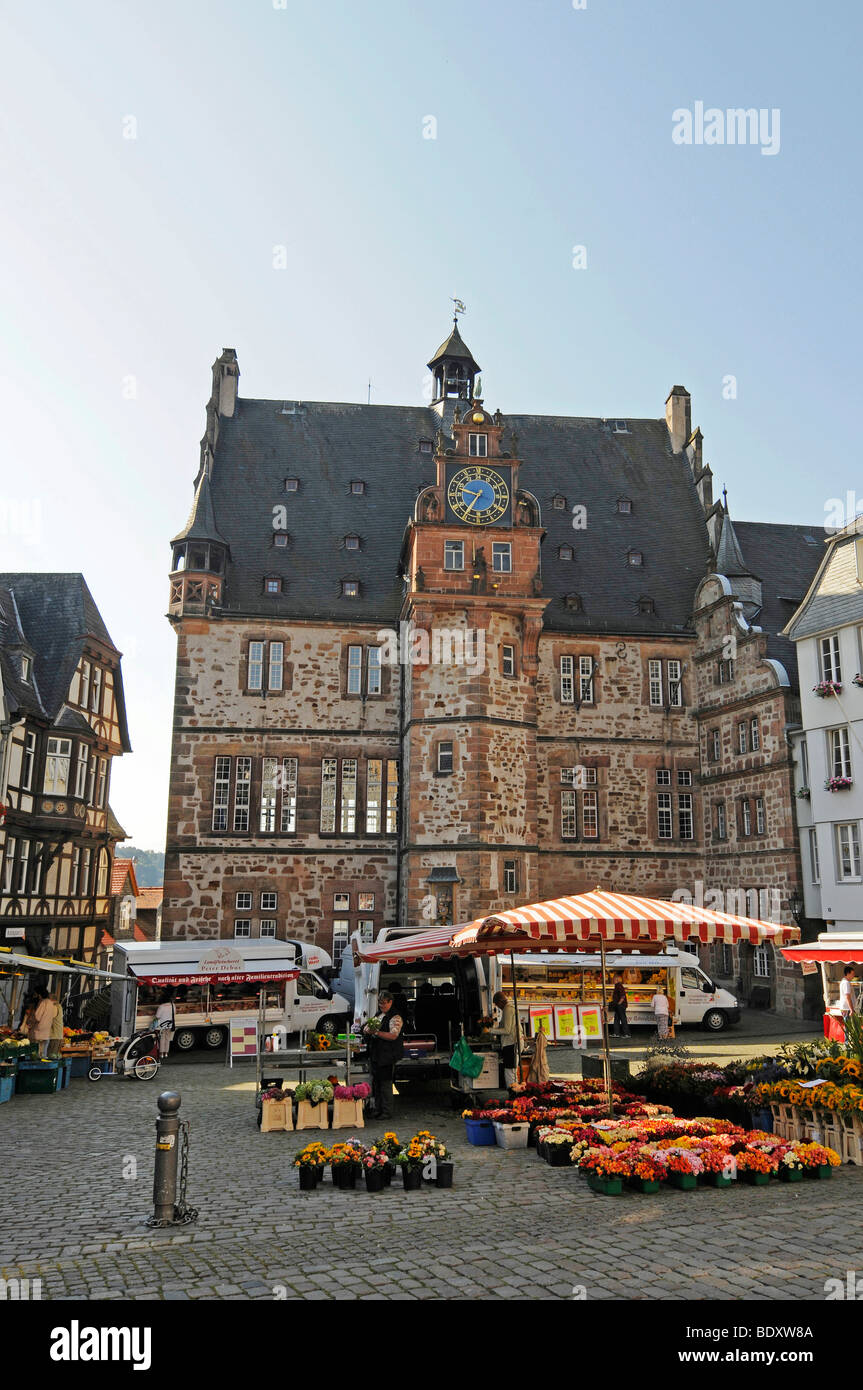 Bauernmarkt, Marktplatz Marktplatz, Rathaus, Altstadt, Marburg, Hessen, Deutschland, Europa Stockfoto
