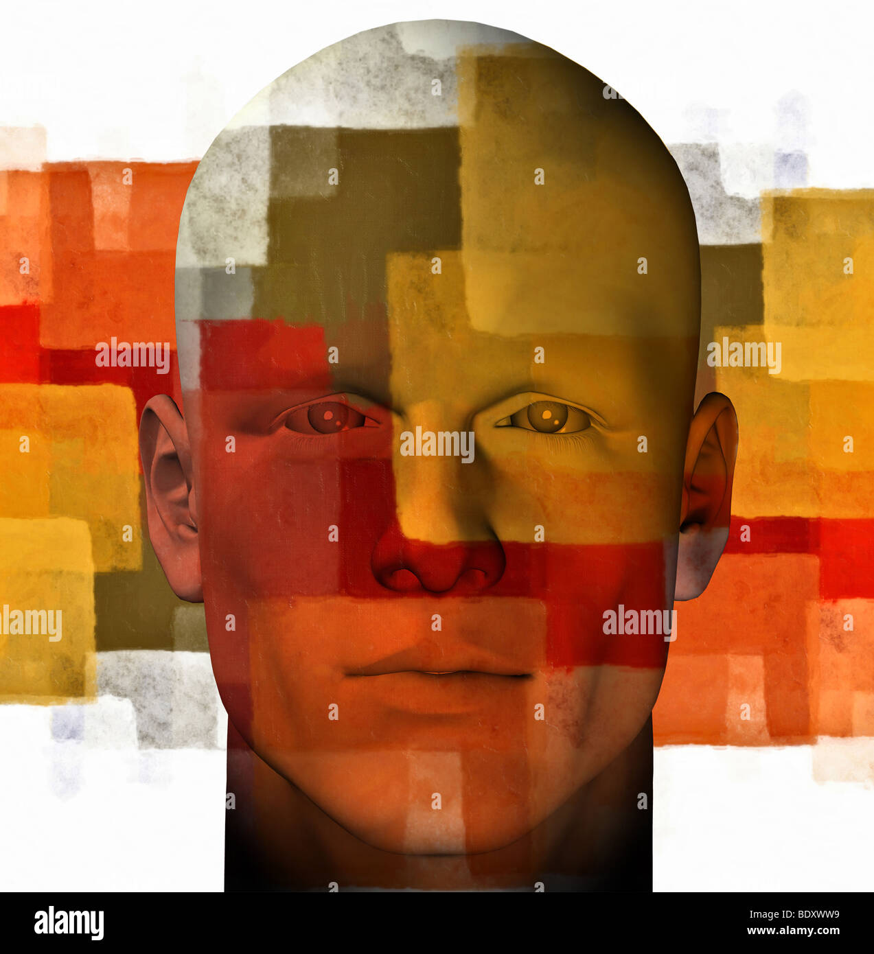 Männliche Porträt und abstrakte geometrische Muster. 3D Digital erstellten Abbildung. Stockfoto