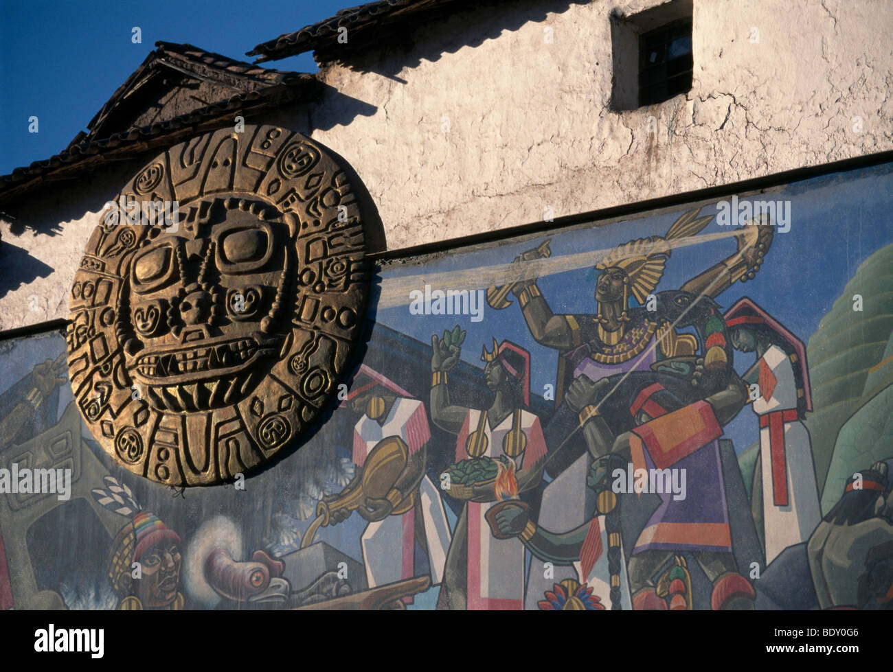 Symbol der Sonne als die oberste Gottheit der Inkas, Cusco, Peru, Südamerika Stockfoto