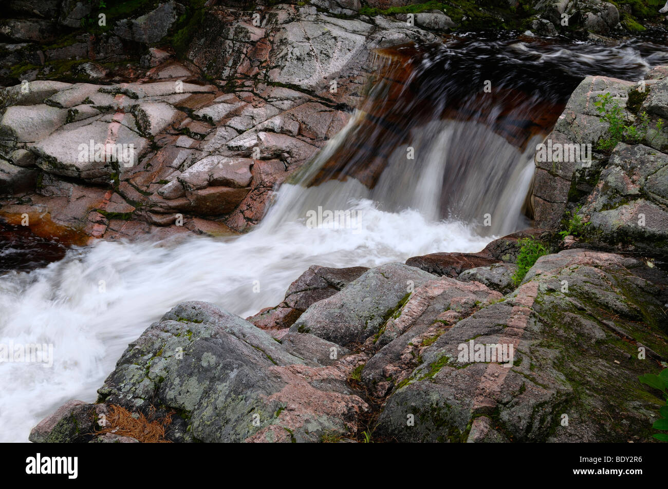 Obere Mary Ann Wasserfälle und Fluss in der Wildnis von Cape Breton Highlands National Park Nova Scotia Kanada Stockfoto