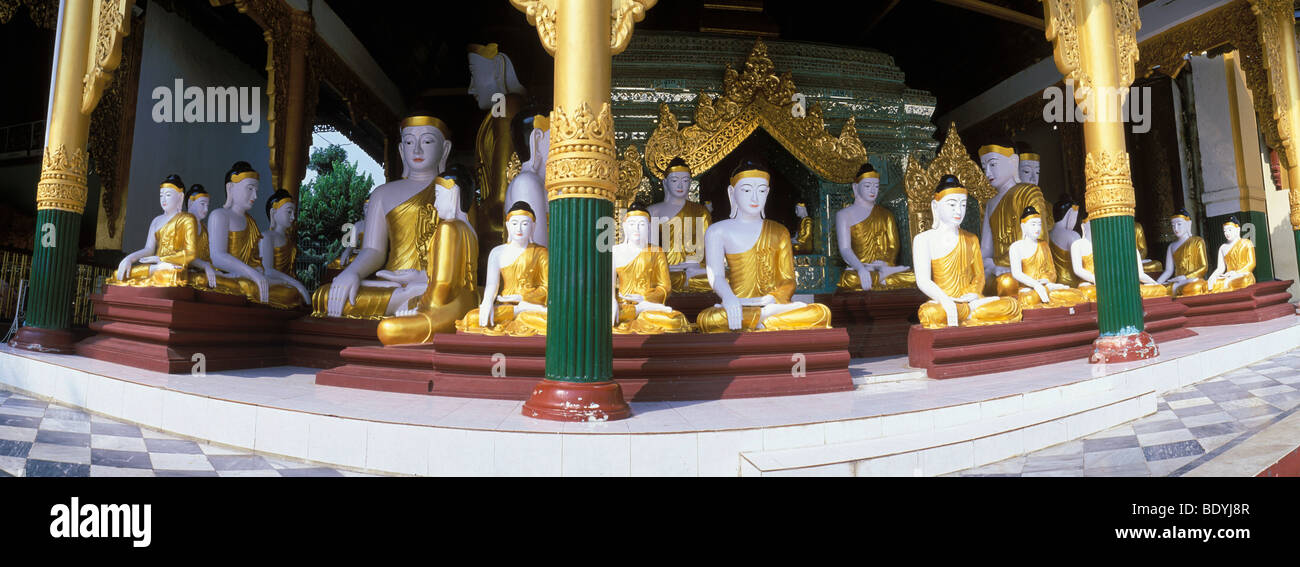 Buddha-Figuren, Shwedagon-Pagode, Tempel, Rangun, Yangon, Birma, Myanmar, Asien Stockfoto