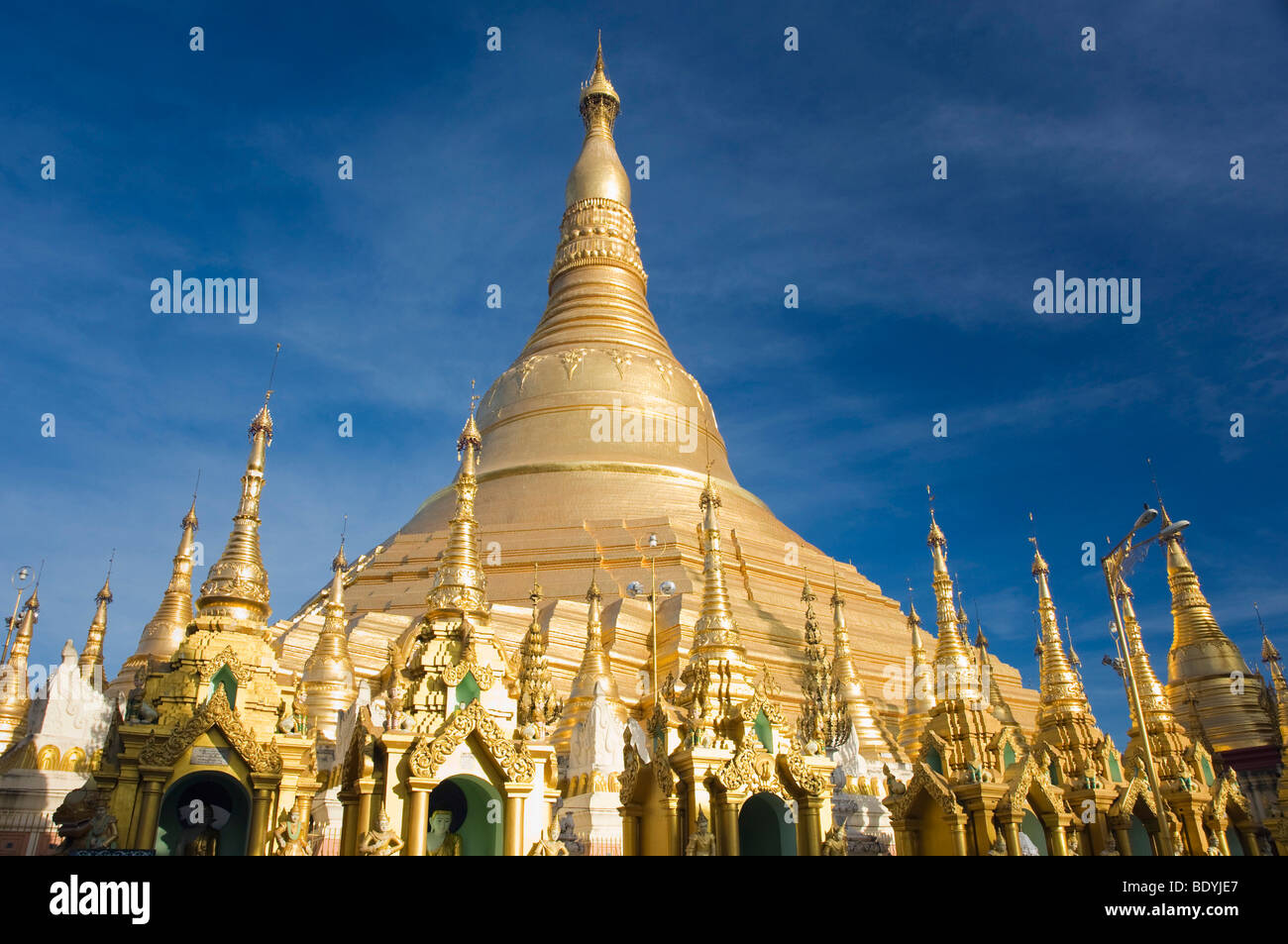 Goldene Stupa, Shwedagon-Pagode, Tempel, Rangun, Yangon, Birma, Myanmar, Asien Stockfoto