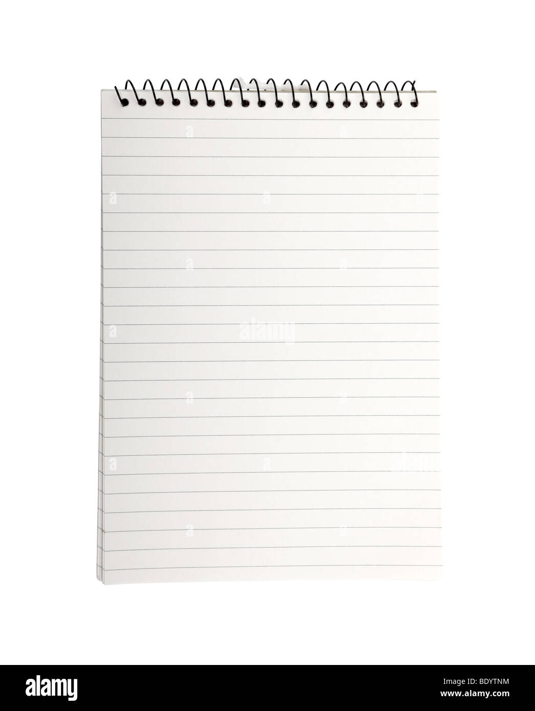 Binder-Notizbuch mit leeren gestreifte Seite isoliert auf weißem Hintergrund. Stockfoto