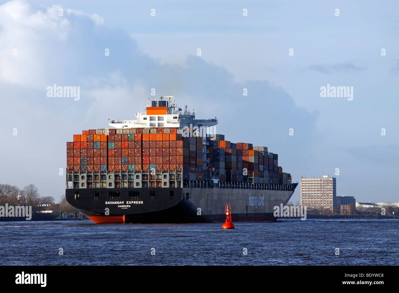 Containerschiff / Hamburg Stockfoto