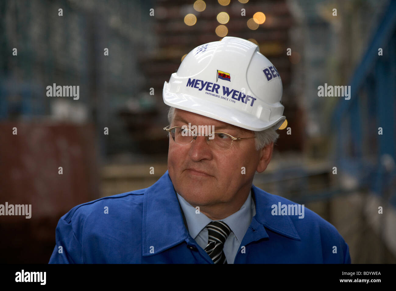 Der deutsche Außenminister, Vizekanzler und SPD Kanzler Kandidat Frank-Walter Steinmeier bei einem Besuch in der Meyer-Werft Stockfoto