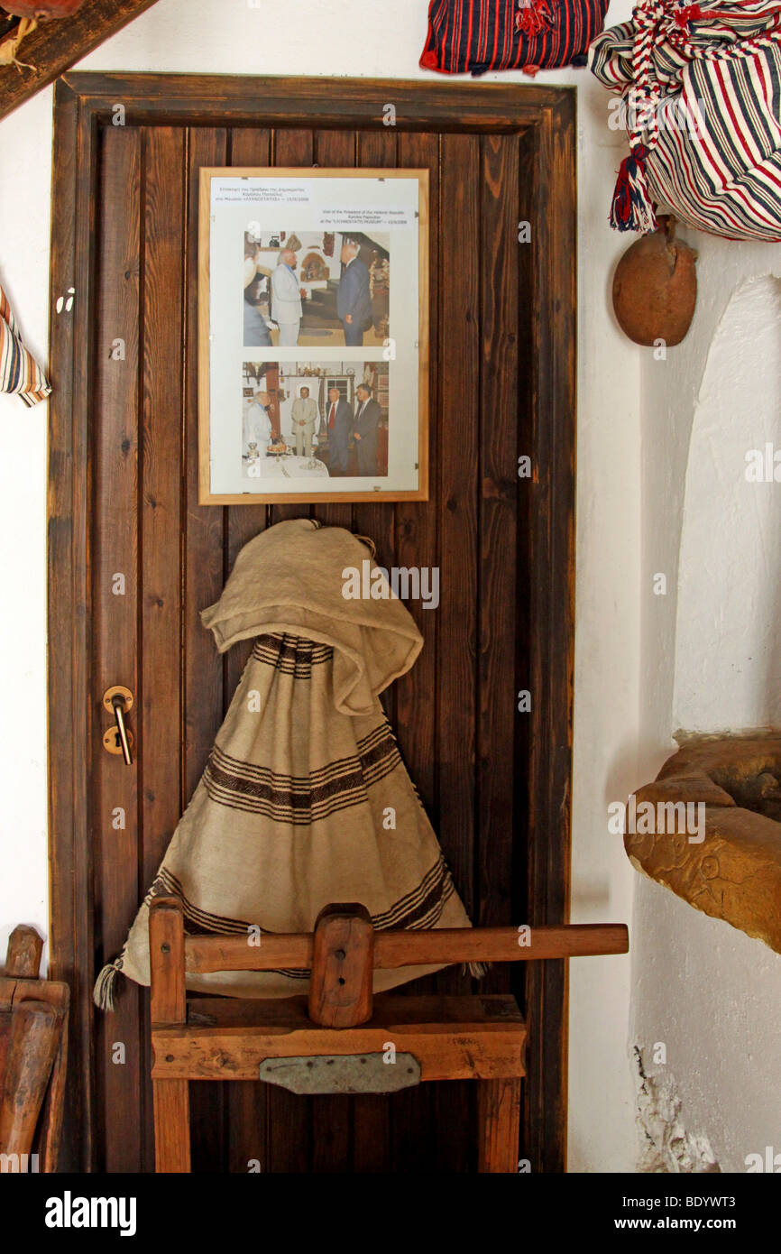 Interieur, Freilichtmuseum Lychnostatis, Museum für das traditionelle kretische Leben, Hersonissos, Kreta, Griechenland, Europa Stockfoto