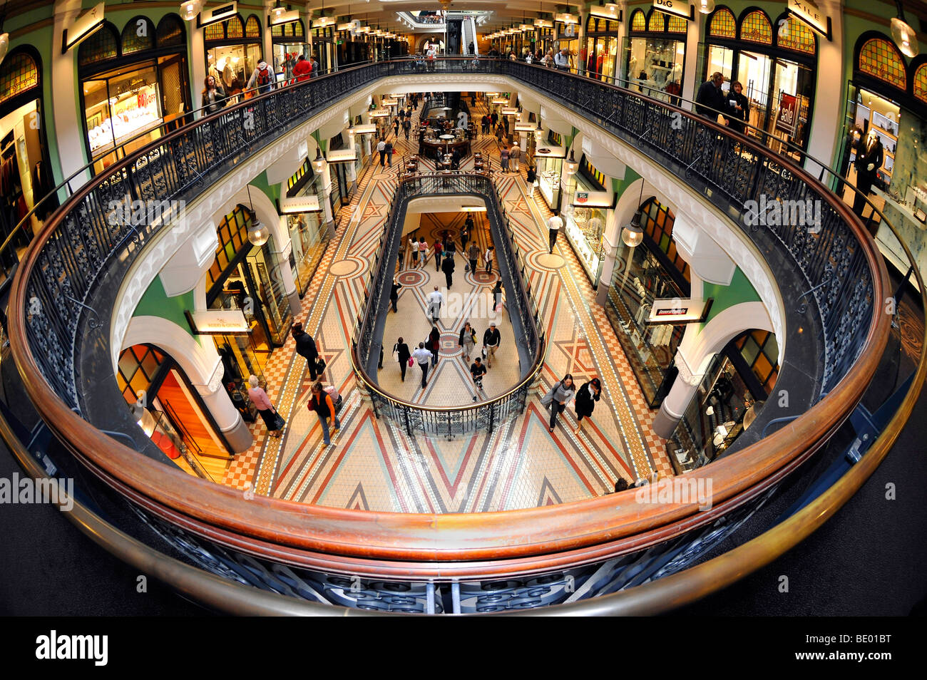 Balustraden, Arkaden, Boutiquen, QVB, Queen Victoria Building, Einkaufszentrum, Sydney, New South Wales, Australien Stockfoto