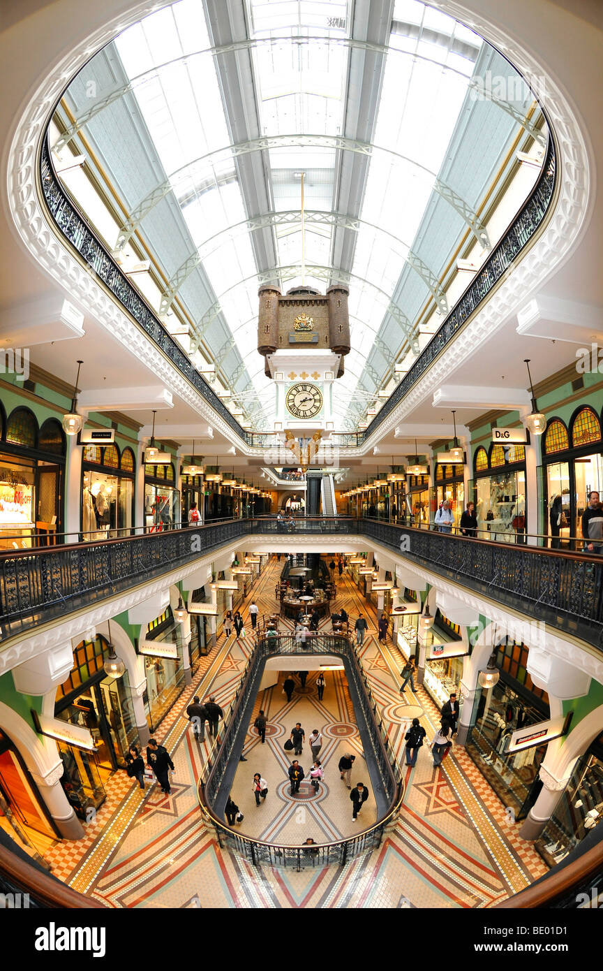 Große australische Uhr, Arkaden, Boutiquen, QVB, Queen Victoria Building, Einkaufszentrum, Sydney, New South Wales, Australien Stockfoto