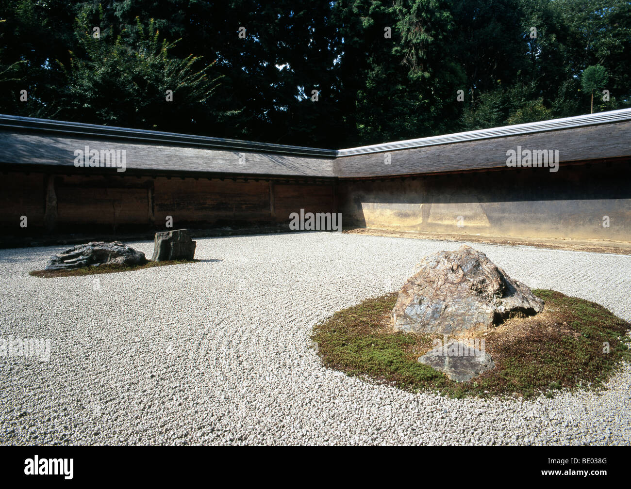 Ryoanji Temple, trockene Landschaft Zen Steingarten. Stockfoto