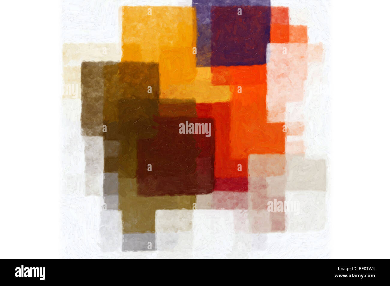 Bunte Quadrate auf weißem Hintergrund. Minimale Ölfarbe Abbildung. Stockfoto