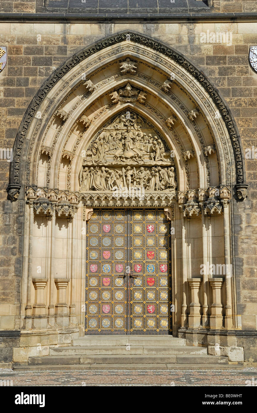 Frühen gotischen Eingang in die Kirche St. Peter und Paul, detail, Vysehrad Hill, Prag, Tschechische Republik, Europa Stockfoto