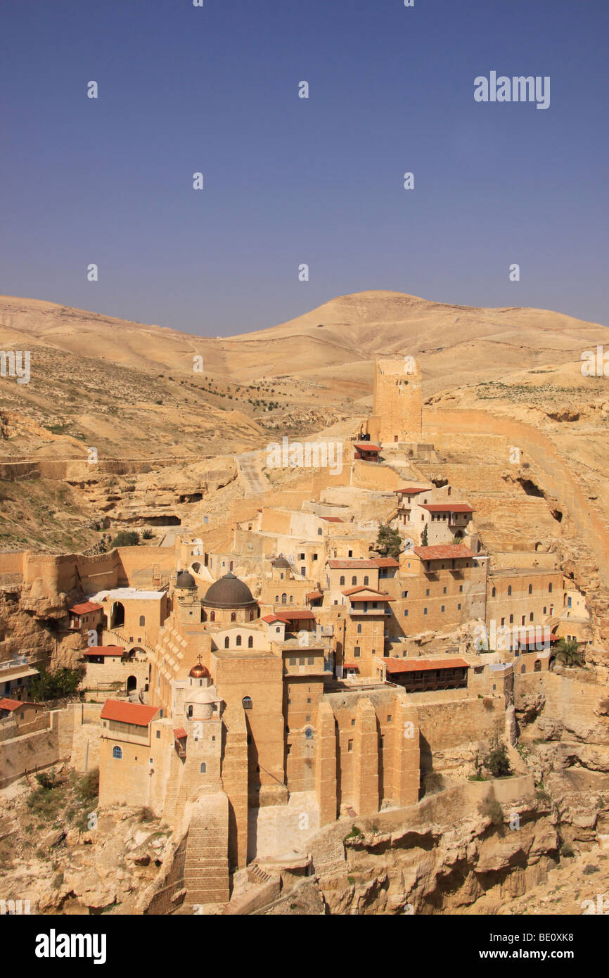 Judäische Wüste, griechisch orthodoxe Kloster Mar Saba am Hang des Wadi Kidron Stockfoto